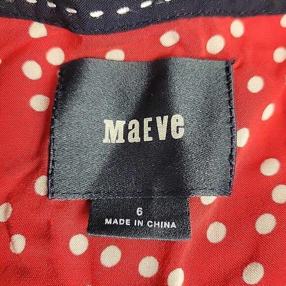 Anthropologie Maeve sz 6 Button Down Polka Dot Blouse Shirt Navy Red Long Sleev - Picture 8 of 14